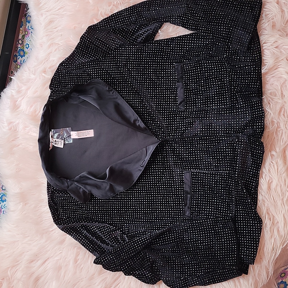 NWT Victorias secret black silver glitter velvet pajama top size XL